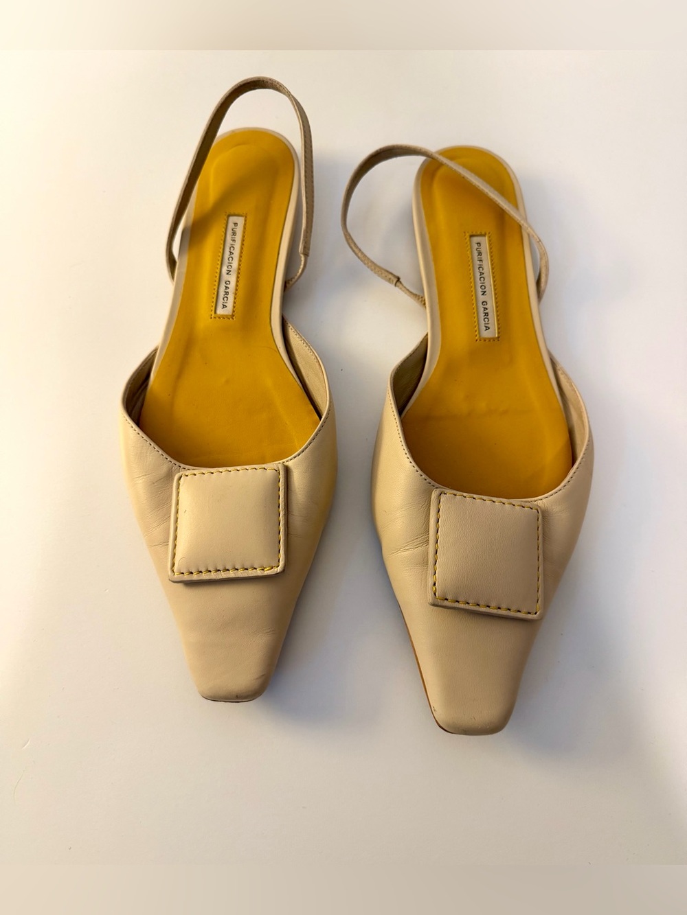 Purificacion García Cubo Leather Slingback Flats in Gardenia, Size 39 (US 8.5)
